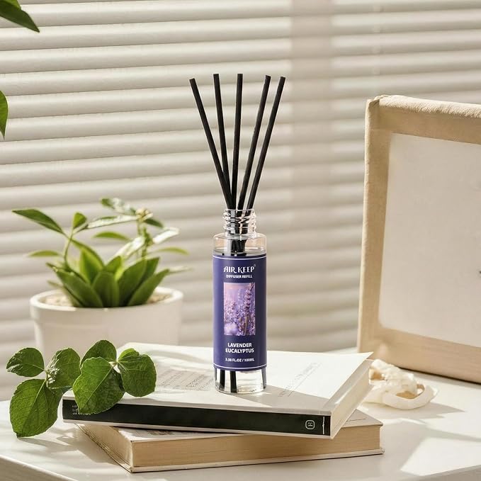 Reed Diffuser Set,1.69 fl oz (50 ml) - Lavender Eucalyptus Oil Diffusers with 8 Reed Sticks,Home Fragrance Reed Diffuser for Bathroom Shelf Decor