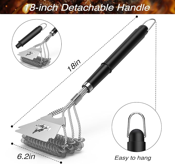 TNTOR Grill Brush Bristle Free with Scraper, 18" Handle BBQ Grill Brush for Outdoor Grill, Extra Strong Grill Cleaner Brush for Grill/Smoker/Gas/Charcoal, Father's Day Grill Gifts for Men/Dad