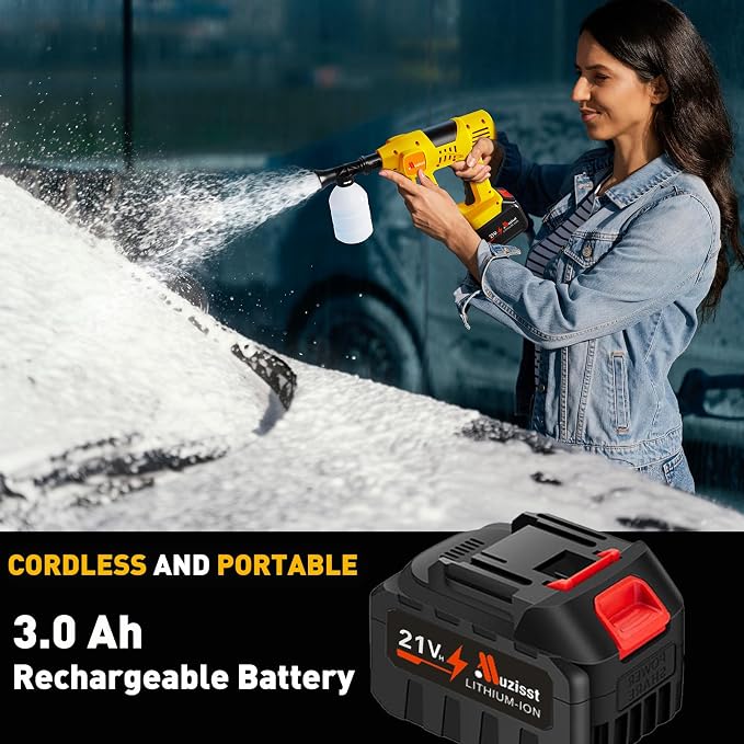 Cordless Portable Washer,1100PSI Cleaning Tool for Car/Patio/Garden | Draw Water From Bucket, Garden Hose or Fauce with 10-Speed Control, Battery Display and Adjustable 6-in-1 Spray Nozzle.