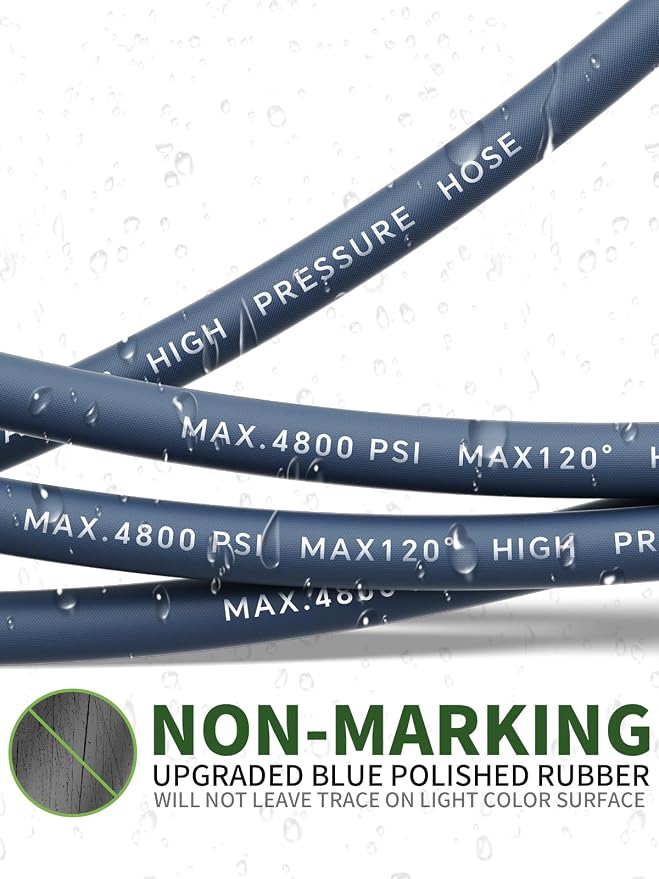 3/8" 4800PSI Pressure Washer Hose 150FT with Swivel Quick Connect for Cold/Hot Water Max 248°F, Kink Resistant Steel Wire Braided, Wear Resistant Power Washer Hose with M22 14mm Adapter
