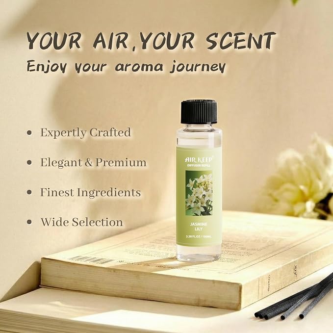 Reed Diffuser Oil Refill/Jasmine Lily/3.38 oz / 1 Pack/Air Freshener & Aromatherapy Essential Oil Blend for Home Fragrance – Scented Refill Oil for Bathroom, Bedroom & Home Decor
