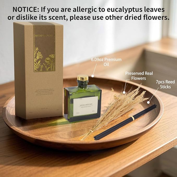 Reed Diffuser, 6.09 oz Citrus Grove Scent Diffuser with Sticks & Dried Flowers, 120 Days Long Lasting Diffusers for Home, Elegant Fragrance for Bathroom Bedroom Office Decor Air Fresh