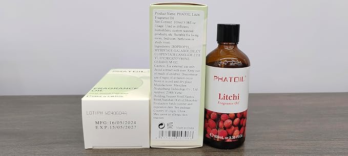 PHATOIL Litchi Fragrance Oil for Diffuser Aromatherapy 3.38FL.OZ | Long Lasting Scented Oils For Humidifier, Air Freshener, DIY Soap Candle, Scent Project Making, Aroma Oil for Home Freshening