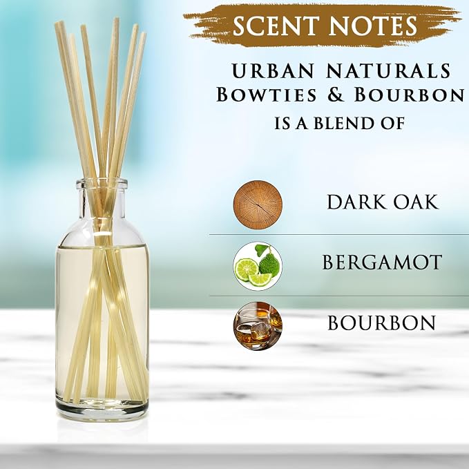 Reed Diffuser Set, Bowties & Bourbon - Bathroom Shelf Décor | Dark Oak, Bergamot & Bourbon, Made in the USA
