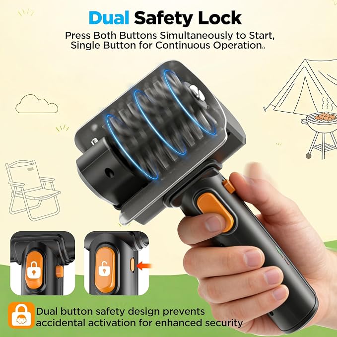 Electric Grill Brush with Dual Safety Lock, Ideal Gift for Men Dad Husband | Professional BBQ Cleaner with Submersible 304 SS Head, Splash-Proof Scrubber for Outdoor Grill (Orange Button)