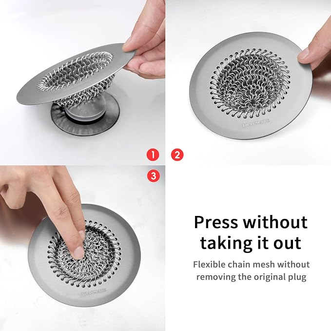 TRAPMATE Hair Catcher Shower Drain, Prevent Clogging Bathtub Drain Hair Catcher, Easy Clean 304 Stainless Steel Shower Drain Cover Protector for Bathroom Regular & Pop-up Drain (Light Gray)