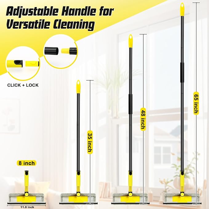 Professional Window Squeegee with 60" Extension Pole for Home | 2 in 1 Squeegee for Window Cleaning with Scrubber/ Rotatable Head for Car Glass Shower Indoor & Outdoor High Windows