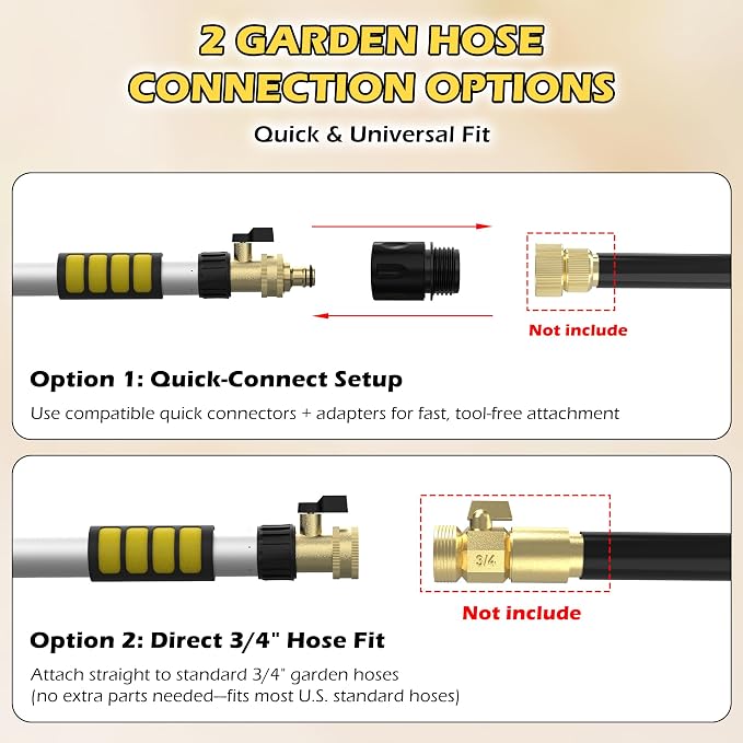 24FT Reach Telescopic Gutter Cleaning Tool, 8-15FT Gutter Cleaner from the ground with 360°Rotatable Duckbill Metal Head, Shut Off Valve, Leak-Proof Gutter Cleaning Wand for Garden Hose