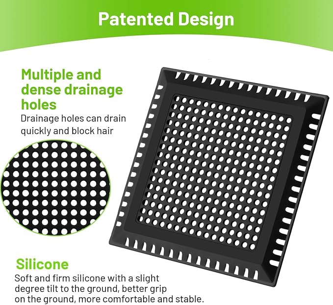 Aluvor Drain Hair Catcher,Shower Drain Cover Hair Catcher Shower Drain Strainer for Bathroom Floor,Square Shower Hair Drain Catcher to Keep Away from Clogged Drain (Matte Black, 4 inch) (Pack of 2)