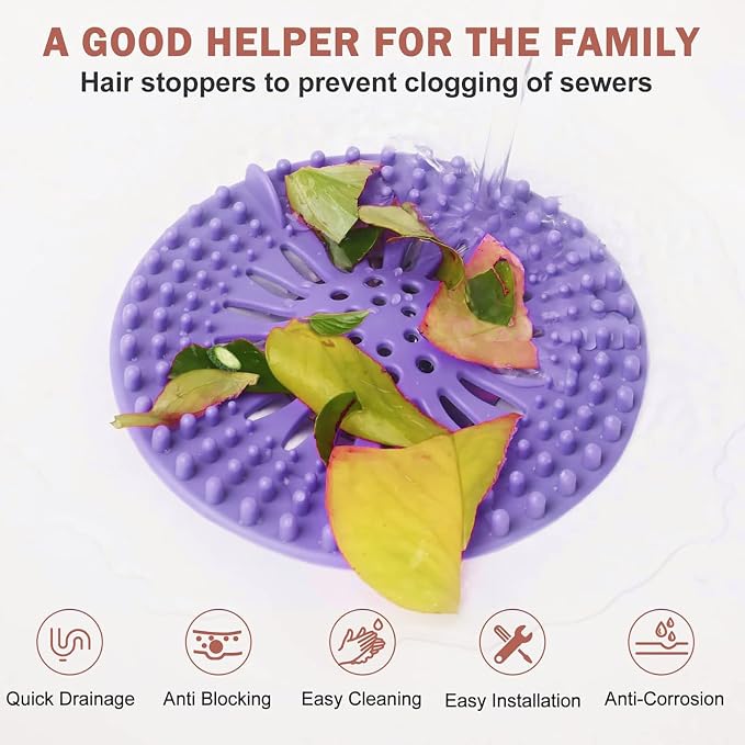 Gotega 5 Pack Drain Hair Catcher for Bathroom Tub Shower and Sink | Shower drain covers protector, flexible TPR material, multiple colors, hair trap garbage disposal parts, easy to clean