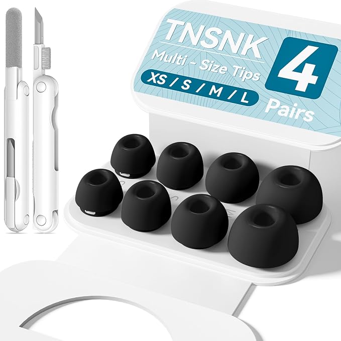 4 Pairs Replacement Ear Tips for AirPods Pro 1st /2nd(Black) | with Noise Reduction Hole,Built-in dust Guard Screen Silicone Ear Tips with Cleaning Pen
