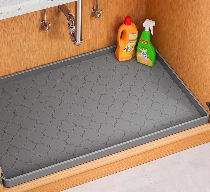 Jin&Bao Waterproof Under Sink Mat 37" x 22", Thick Silicone Mat Cabinet Protector for Kitchen and Bathroom, Shelf Liner, Home Organizer and Storage, Multipurpose Tray for Gadgets and Essentials