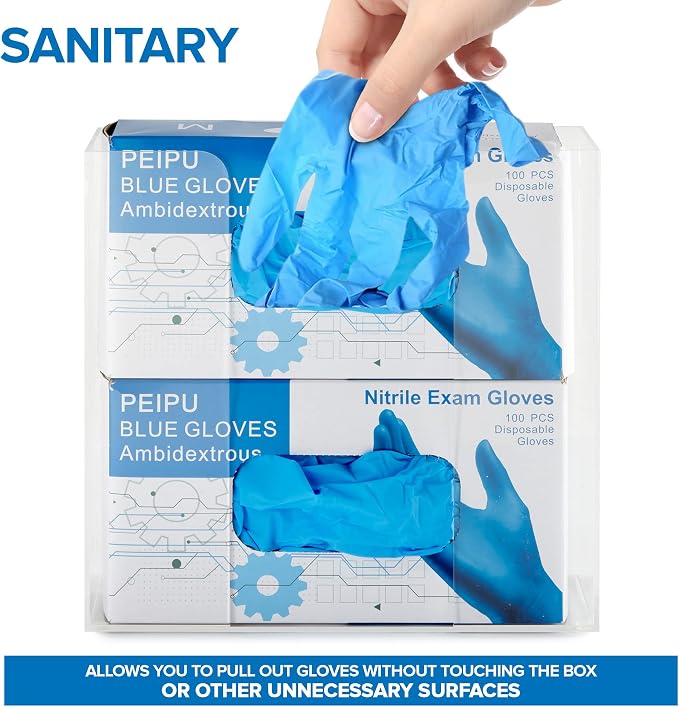 Stock Your Home Double Acrylic Gloves Dispenser, Tissue Box Shelf, Glove Holder Wall Mount, For Kitchen, Cleaning Closet, Lab, Exam, Office