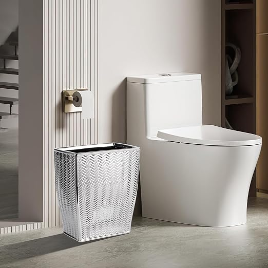 Silver Bathroom Trash Can, Stylish 1.32 Gallon/5 Liter Waste Basket for Living Decor, Bathroom, Office,Party,Room,Kitchen