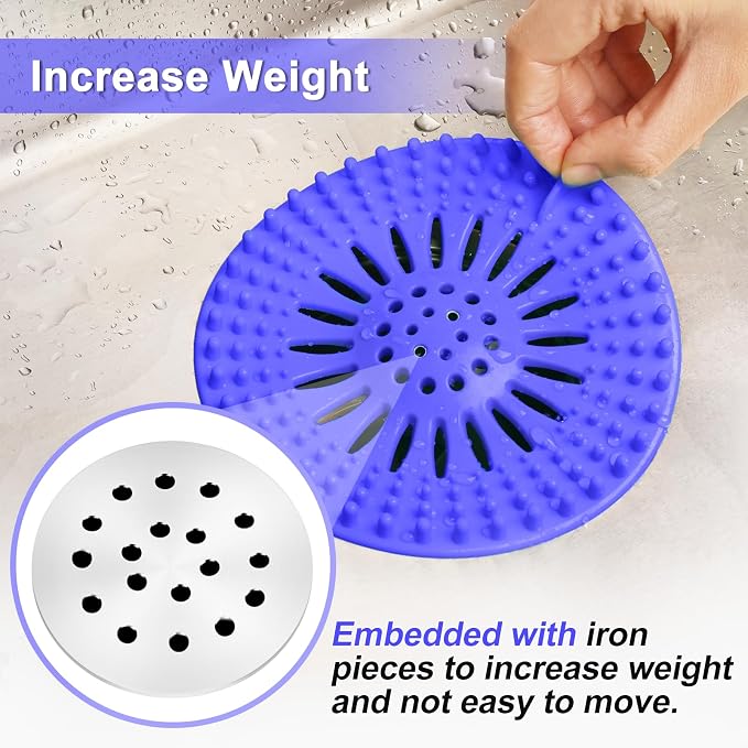 Gotega Hair Catcher Shower Drain with Iron for Bathroom Bathtub Tub Shower | Shower drain covers protector, flexible TPR material, multiple colors, hair trap garbage disposal parts, easy to clean