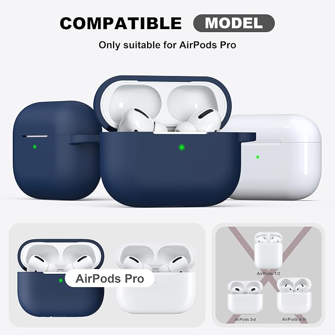 for AirPods Pro 2 Case, Soft Silicone Protective Cover with Keychain and Cleaning Pen, Compatible with AirPods Pro 2nd/1st Generation, Supports Wireless Charging, Midnight Blue