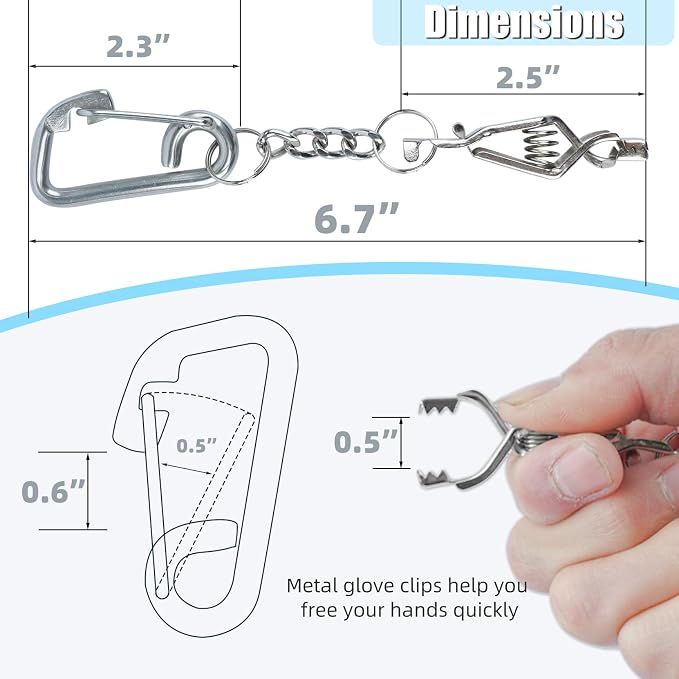 KUNN Metal Glove Clips with Stainless Steel Carabiner Clip, Portable Glove Clips for Work Glove, Glove Holder for Wall Mount