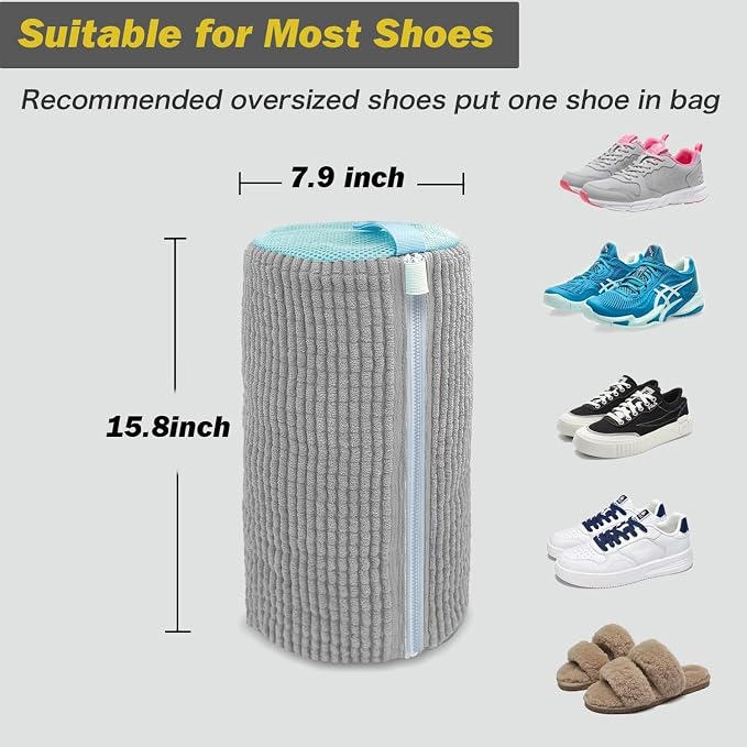 Shoe Washing Machine Bag,Laundry Shoe Bag for Washer and Dryer,Reusable Shoe Cleaning Bag for Sneakers,Tennis Shoes,With Self-locking Zipper, Microfiber Inside,Include Shoe Bag (Lite Grey - 1 Pack)