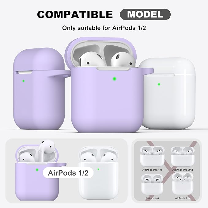 R-fun for AirPods 1/2 Case, Soft Silicone Protective Cover with Keychain and Cleaning Pen, Compatible with AirPods 2nd/1st Generation (2016/2019), Full Drop Protection Cover, Banana Violet