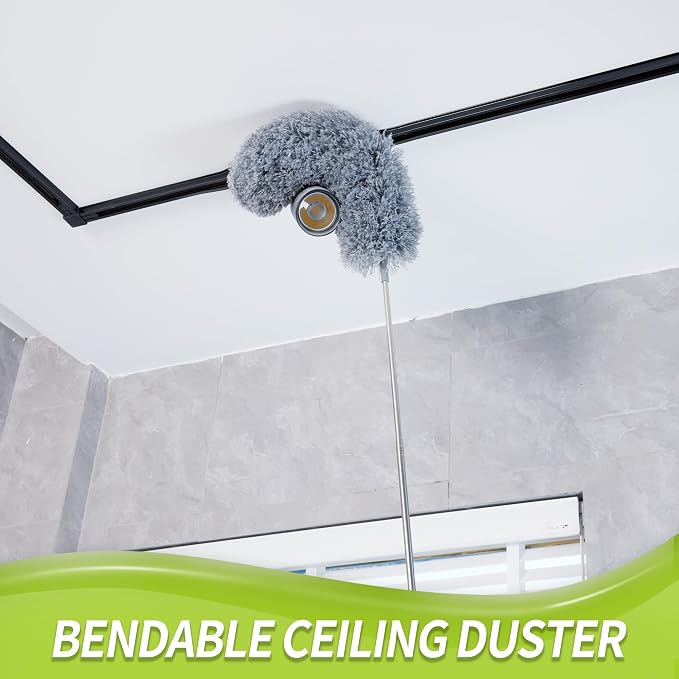 IVYROLL Duster with Extension Pole for Cleaning (2 Microfiber Heads Kit) | 100" Long Feather Duster for High Ceilings with Washable Head, Cleaning Supplies for Housekeeping, Ceiling Fan, Furniture