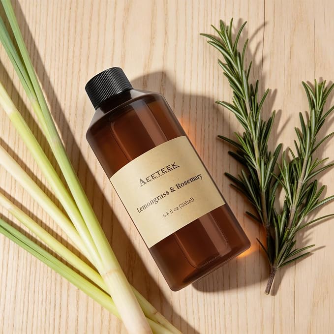 Reed Diffuser, Lemongrass Rosemary Fresh Ginger Scented Oil Refill | 6.8 Fl Oz (200ml) Essential Oil Diffuser with Diffuser Sticks for Bathroom, Elegant Fragrance for Room Decor