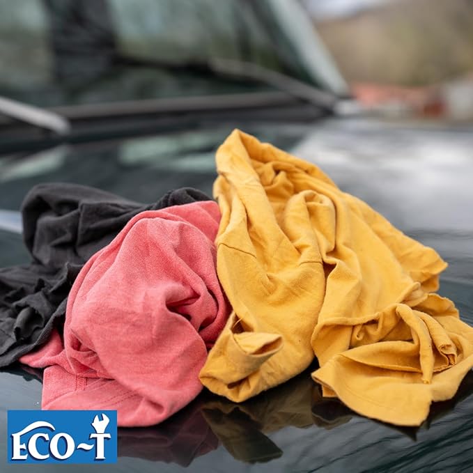 4 Lb Bag Eco-T Mechanic Shop Rags - Colored T-Shirt Material, 100% Recycled, Eco-Friendly, High Absorbency, Low Lint, Low-Cost, Industrial Use Wiping Cloth