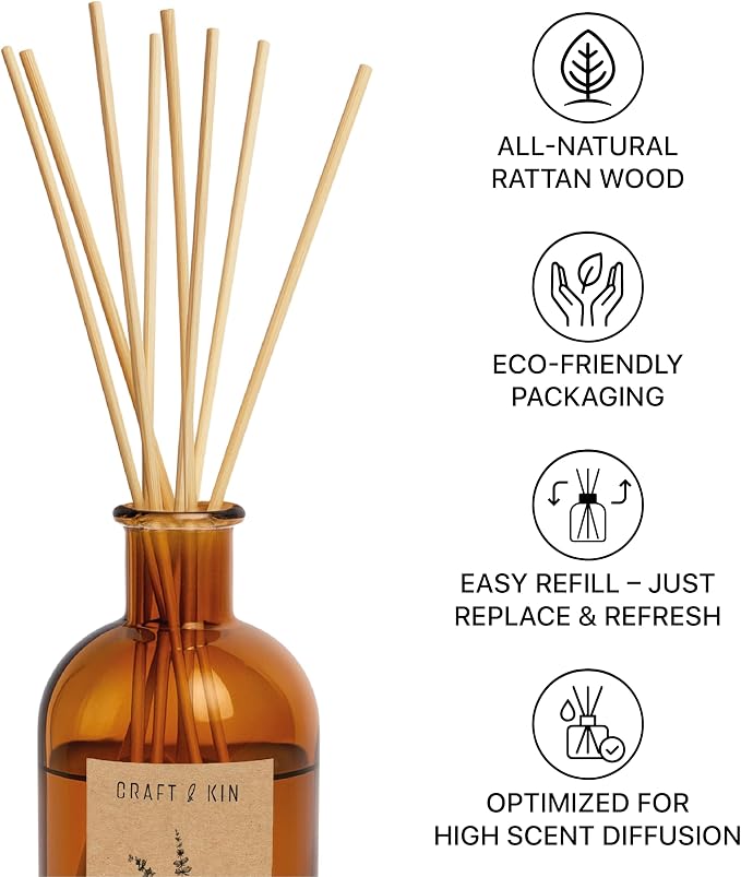 Craft & Kin Reed Diffuser Sticks – 3-Pack of 8 Natural Rattan Diffuser Sticks – Eco-Friendly Reed Replacement for Essential Oil Diffusers – Home Fragrance Accessory for Bedroom & Bathroom