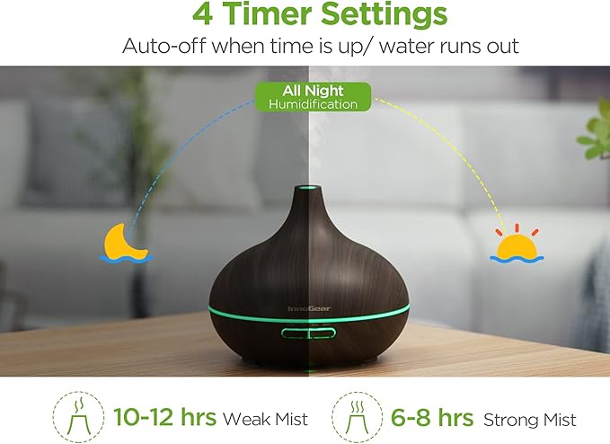 InnoGear 400ml Aromatherapy Essential Oil Diffuser 10 Oils Gift Set, Dark | Cool Mist Humidifier, Essential Oils, Ultrasonic, 4 Timers, Run up to 12hrs, Large Room, Home, Automatic Shut-Off, Quiet