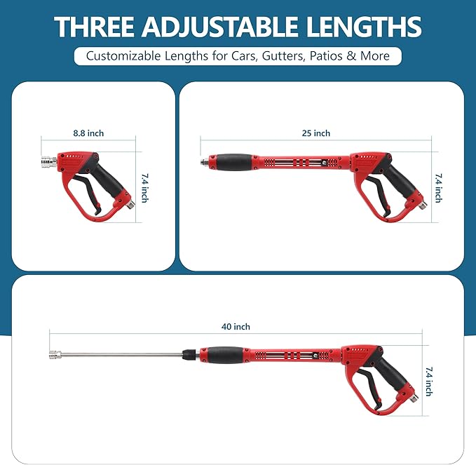 Pressure Washer Gun and Hose Kit 25FT, Pressure Power Washer Hose with Spray Gun, Wand Extension, 5 Nozzle Tips, M22-14mm Fittings, 3600 PSI