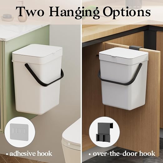 LALASTAR Small Trash Can with Lid, Kitchen Compost Bin for Countertop or Under Sink, Plastic Hanging Waste Basket for RV/Office/Bedroom/Dorm, Mountable, 5L/1.3 Gal,Sliding Lid, White