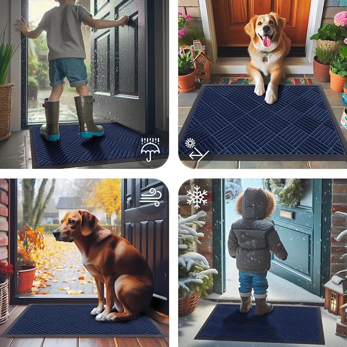 Smiry Front Door Mat Outside Entrance, Heavy Duty Outdoor Indoor Natural Rubber Doormat, Non Slip, Trap Dirt and Moisture, Easy Clean, Low Profile Patio Porch Entryway Mat, 71x47, Navy Blue