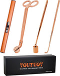 4 in1 Candle Accessory Set with Rechargeable Candle Lighter, Candle Wick Trimmer, Candle Wick Snuffer, Candle Wick Dipper, Candle Care Kit (Rose Gold)