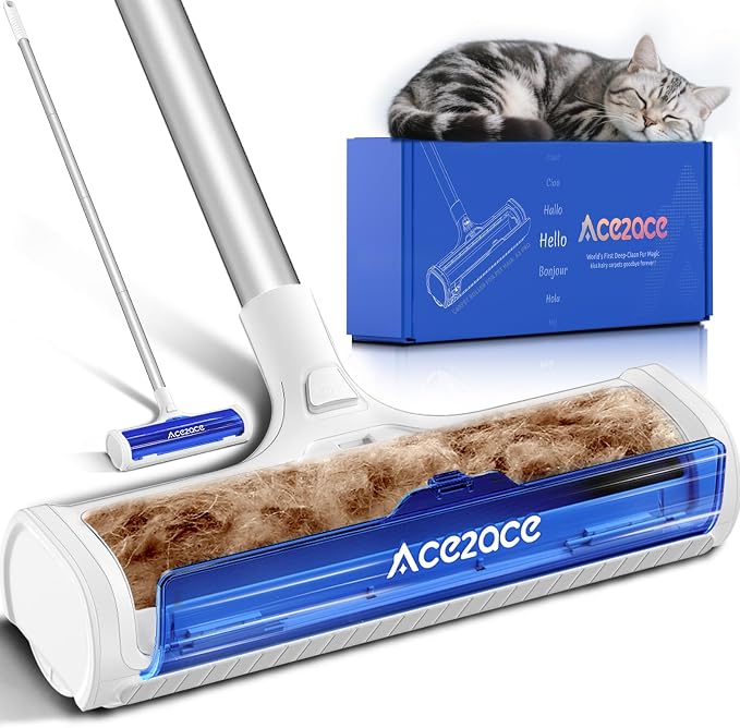 ACE2ACE A3 Pro Carpet Roller for Pet Hair, Carpet Pet Hair Removal Tool | Reusable Large Lint Rollers, No Bending No Kneeling, Cat Dog Hair Remover for Carpet, Rugs, Mats, Royal