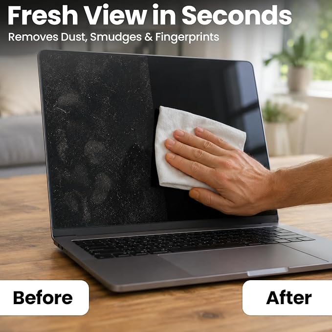 EVEO Screen Wipes - Electronic Wipes, Computer Screen Cleaner Wipes for Electronics | Computer Screen Wipes Phone Wipes & Lens Wipes for PC, Laptop, Phone, Car & More - Microfiber Included (50 Pack)