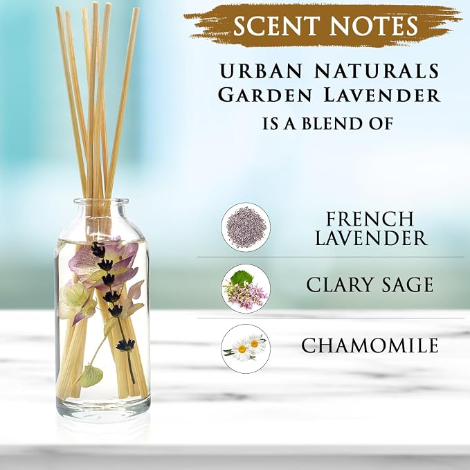 Garden Lavender Reed Diffuser Oil Set with Reed Sticks – Calming, Herbal Fragrance - Made in The USA