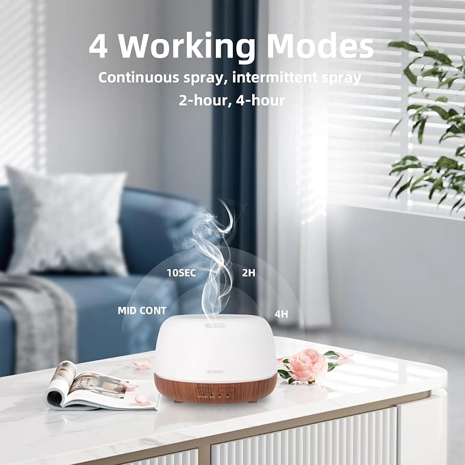 SEEDSEEL 300ML Essential Oil Diffuser, Mini Aromatherapy Diffuser with Remote Control, 7 Color Changing LED Light, 4 Timer for Bedroom, Room, Office