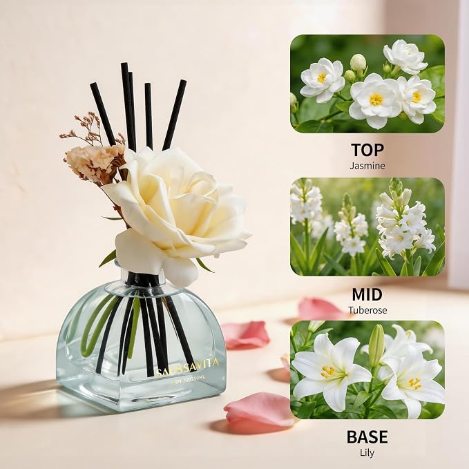 Reed Diffusers Set Flower Scented 8.5oz Air Freshener Diffuser for 140 Days
