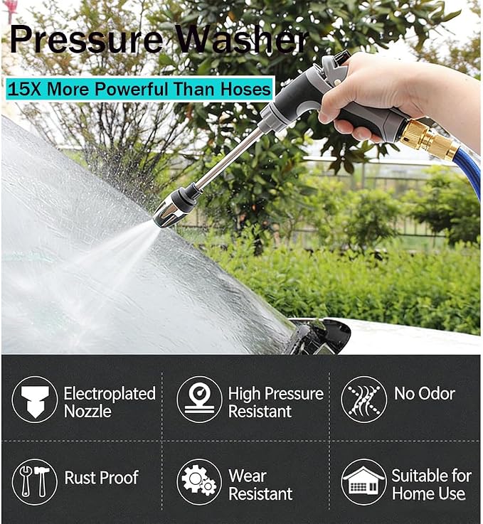 Aquoxis Pressure Washer – 15X More Powerful Than Hoses, High Pressure Hose Nozzle, with 360° Rotating for Three Spray Modes, Universal Compatibility (with Foam Pot + 3 Metal Connector)