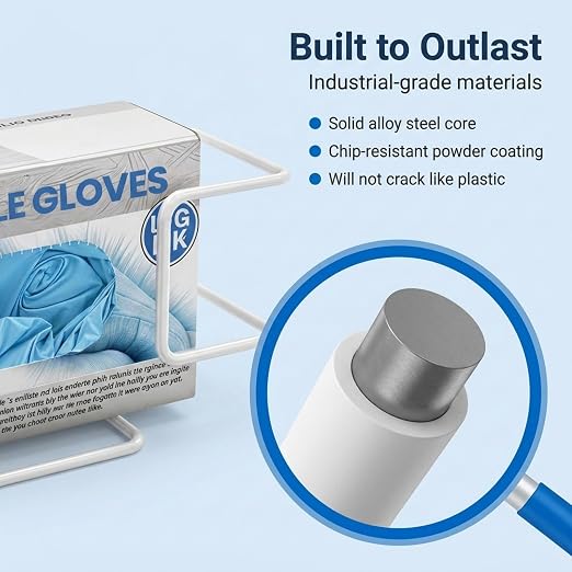 Disposable Glove and Facial Tissue Wire Rack, Dispenser, Wall Mount Design with Mounting Accessories Included, White Durable Metal Organizer Glove Holder for Home, Lab, Office and Food Service