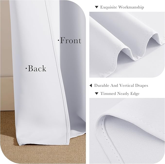 PONY DANCE Pure White Room Darkening Curtains for Living Room, 42" W x 64" L, Thermal Insulated Light Blocking (Reduce 50%-60% Sunlight), Window Treatments Drape for Bedroom Privacy Protection, 2 Pcs