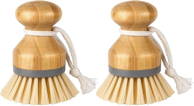 MR.SIGA Bamboo Palm Brush, Dish Scrub Brush, Bamboo Dish Brush, Pack of 2 | Scrub brush for dishes, pans, pots, kitchen sink cleaning, palm scrubber, palm scrub brush, dish scrubber