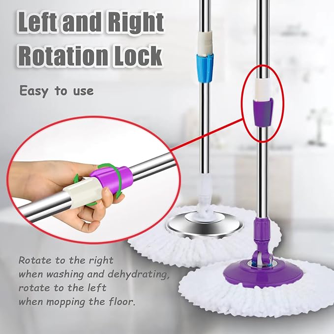 Extended Spin Mop Replacement Mop Handle, Upgraded 60-inch 360 Degrees Rotating Telescopic Replacement Mop Stick for Spin Mop Bucket Cleaning System Floor Cleaning (Plastic Disc, Blue)