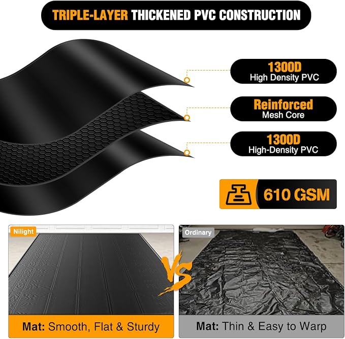 Nilight 8.6 x 22 FT Garage Floor Containment Mat with Edge for Under Car | Heavy Duty PVC, 1.4" Raised Edge, Waterproof, Easy to Clean, Include Squeegee, for Full Size Pickup Trucks SUVs Luxury Sedans