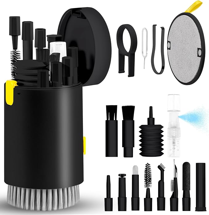 walrfid Laptop Phone Screen Cleaner Kit, Computer Keyboard Brush Cleaning Spray for iPhone AirPods MacBook iPad, 20-in-1 Electronic Device Clean Tool for Camera Earbud Car Screens (Black)