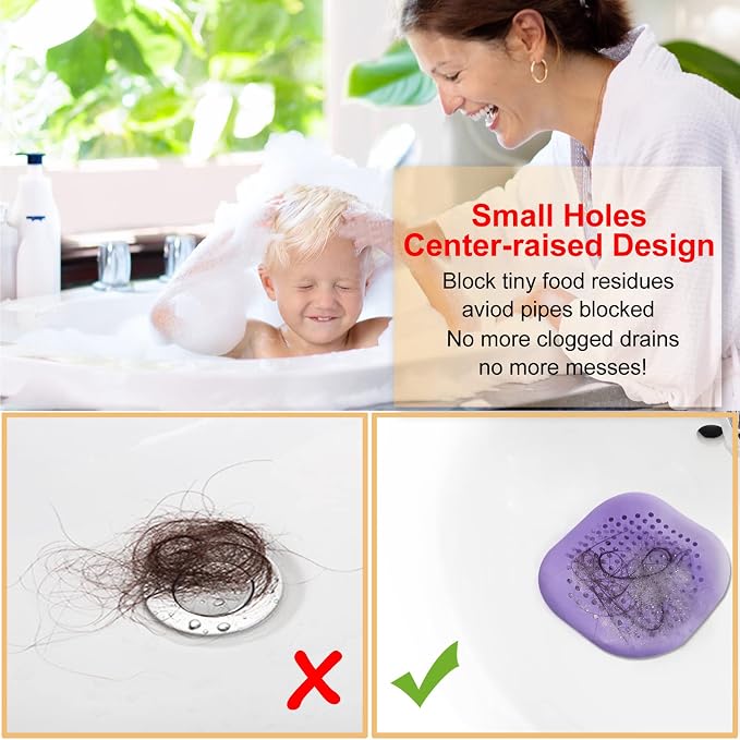 Bovinde Hair Drain Catcher,Square Cover for Shower 2 Pack (Purple) | Drainer Cover Silicone Hair Stopper with Suction Cups,Protector Accessories,Easy to Install Suit for Bathroom,Bathtub,Sink