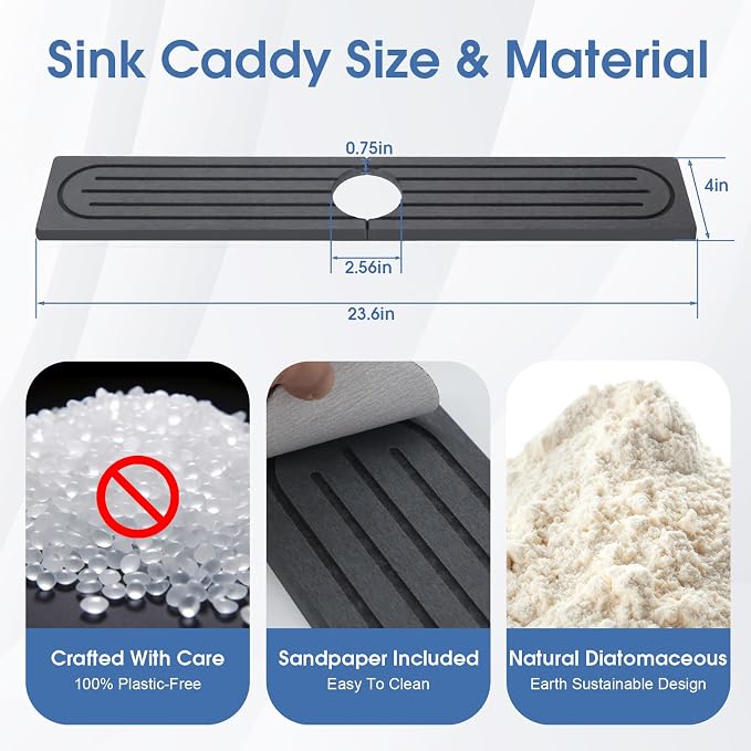 Faucet Mat for Kitchen Sink Protectors, Super Absorbent Faucet Splash Guard, Diatomite Stone Sink Tray, Stone Drying Mat for a Variety of Uses Around the House Where Water, Moisture is Plentiful
