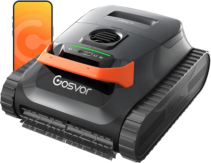 Gosvor LiteVac G1 Pool Vacuum Robot, Wall & Waterline & Platform Cleaning | Up to 200-Min Runtime, 15.2 lbs Lightweight, with Fine Filter, For Inground & Above Ground Pools, APP Support, Orange