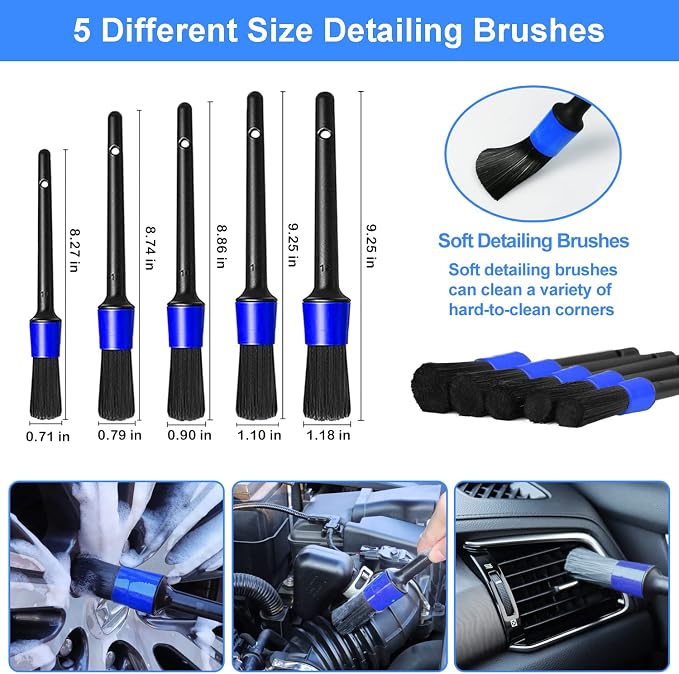 62'' Car Wash Brush Kit - Mitt, Mop, Sponge & Long Handle, Scratch-Free Chenille Replacement Head, Wheel Tire Brush, Car Detailing Kit for Cars, RV, Truck
