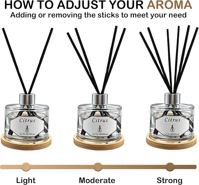 Citrus Reed Diffuser - 5.9 fl oz - Fragrance for Up to 90 Days - Reusable, Refillable Glass Holder - Includes 8 All-Natural Reed Sticks - Flame Free