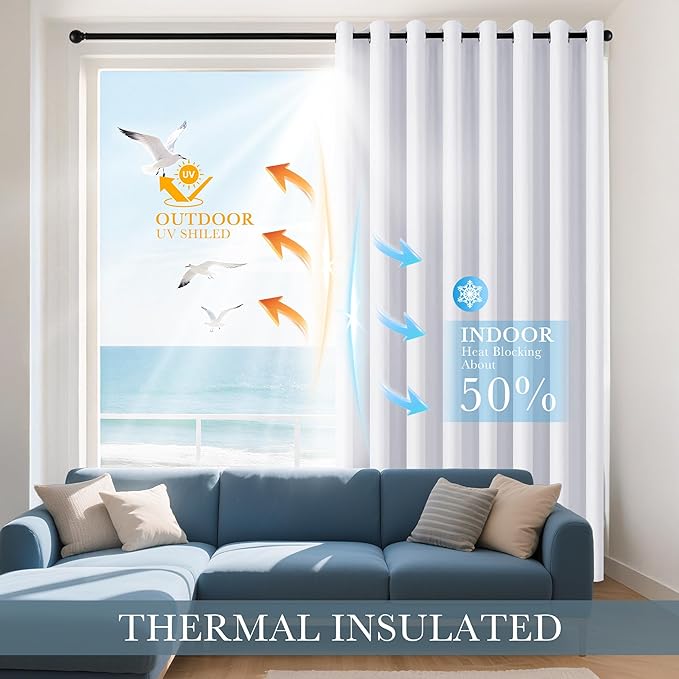 PONY DANCE Pure White Blackout Curtains for Bedroom 84 Inch Length 2 Panels Set, Privacy Thermal Insulated Room Darkening Grommet Drapes for Living Room Window, W34 x L84 Inch